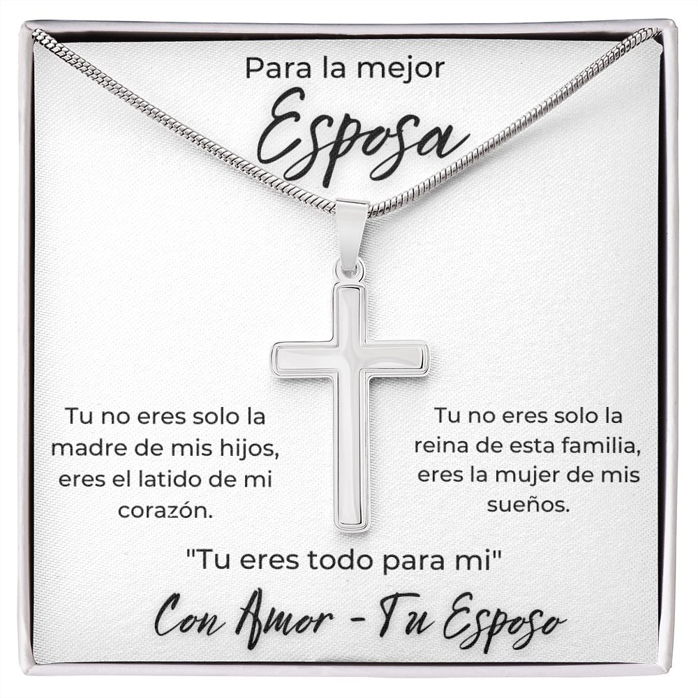 Regalo Para Esposa Joya Para Mujer Collar Con Cruz Joyeria De Esposa Aniversario Cumpleanos o Dia De La Madre Cruz de Acero Inoxidable Hecha a Mano Con Mensaje Personalizado