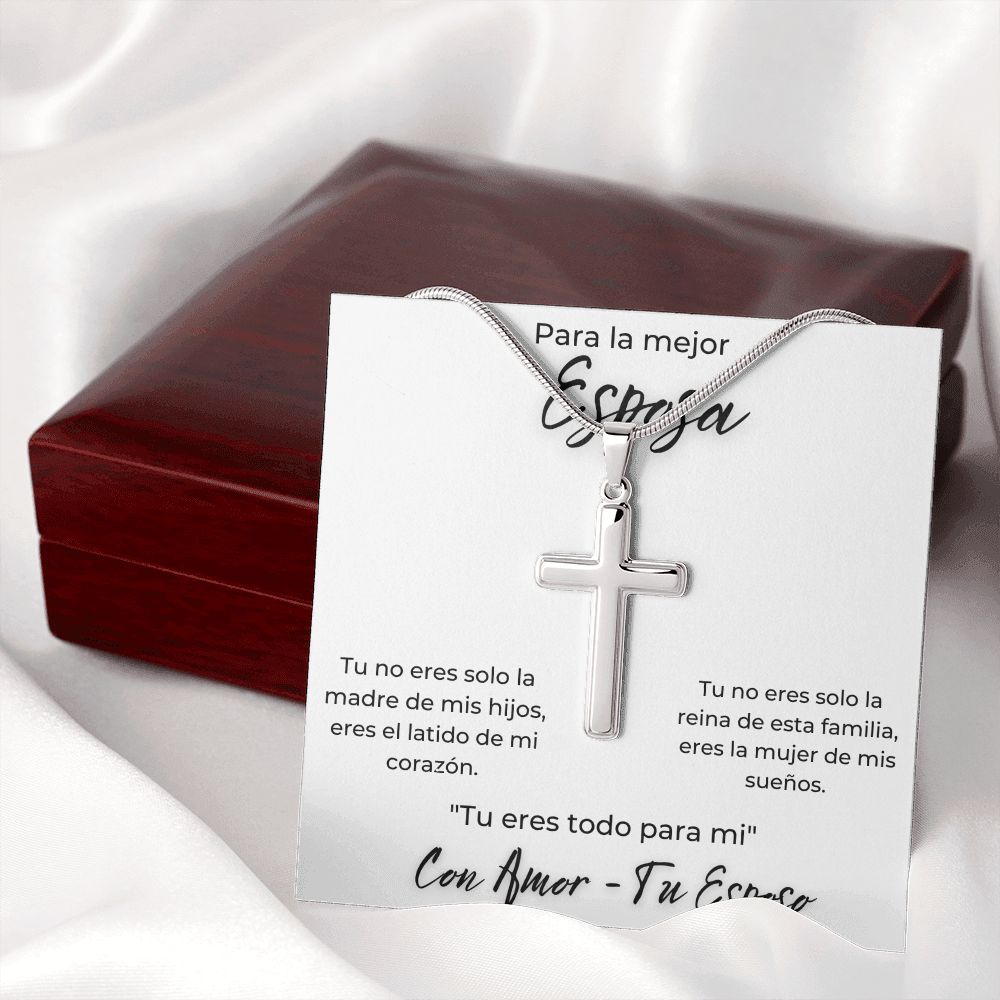 Regalo Para Esposa Joya Para Mujer Collar Con Cruz Joyeria De Esposa Aniversario Cumpleanos o Dia De La Madre Cruz de Acero Inoxidable Hecha a Mano Con Mensaje Personalizado