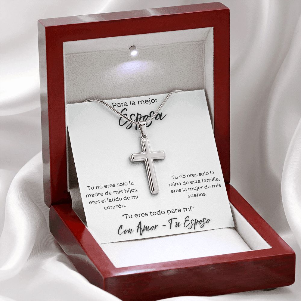Regalo Para Esposa Joya Para Mujer Collar Con Cruz Joyeria De Esposa Aniversario Cumpleanos o Dia De La Madre Cruz de Acero Inoxidable Hecha a Mano Con Mensaje Personalizado