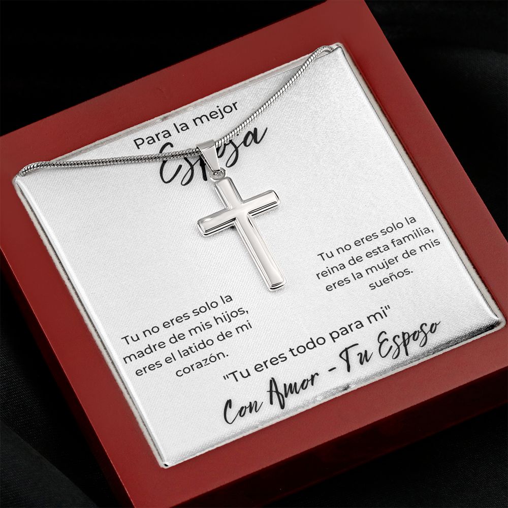Regalo Para Esposa Joya Para Mujer Collar Con Cruz Joyeria De Esposa Aniversario Cumpleanos o Dia De La Madre Cruz de Acero Inoxidable Hecha a Mano Con Mensaje Personalizado