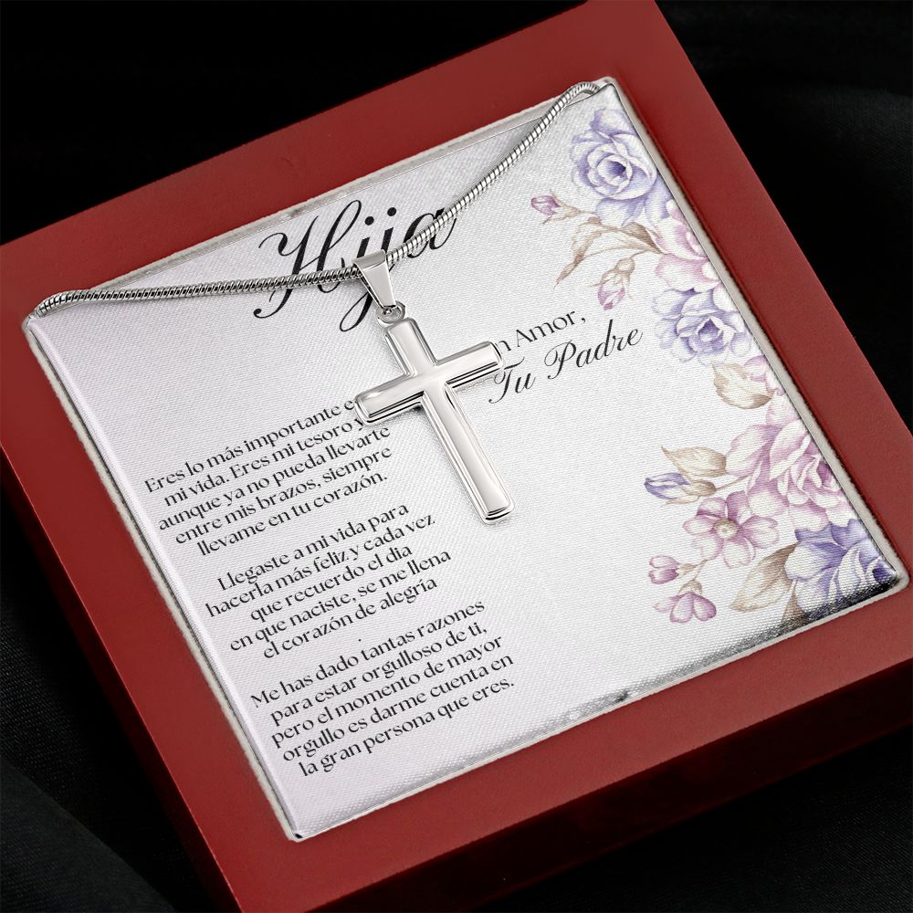 Regalo Para Mi Hija Collar De Cruz Con Mensaje Personalizado / Regalo Crucifijo De Papa Para Hija