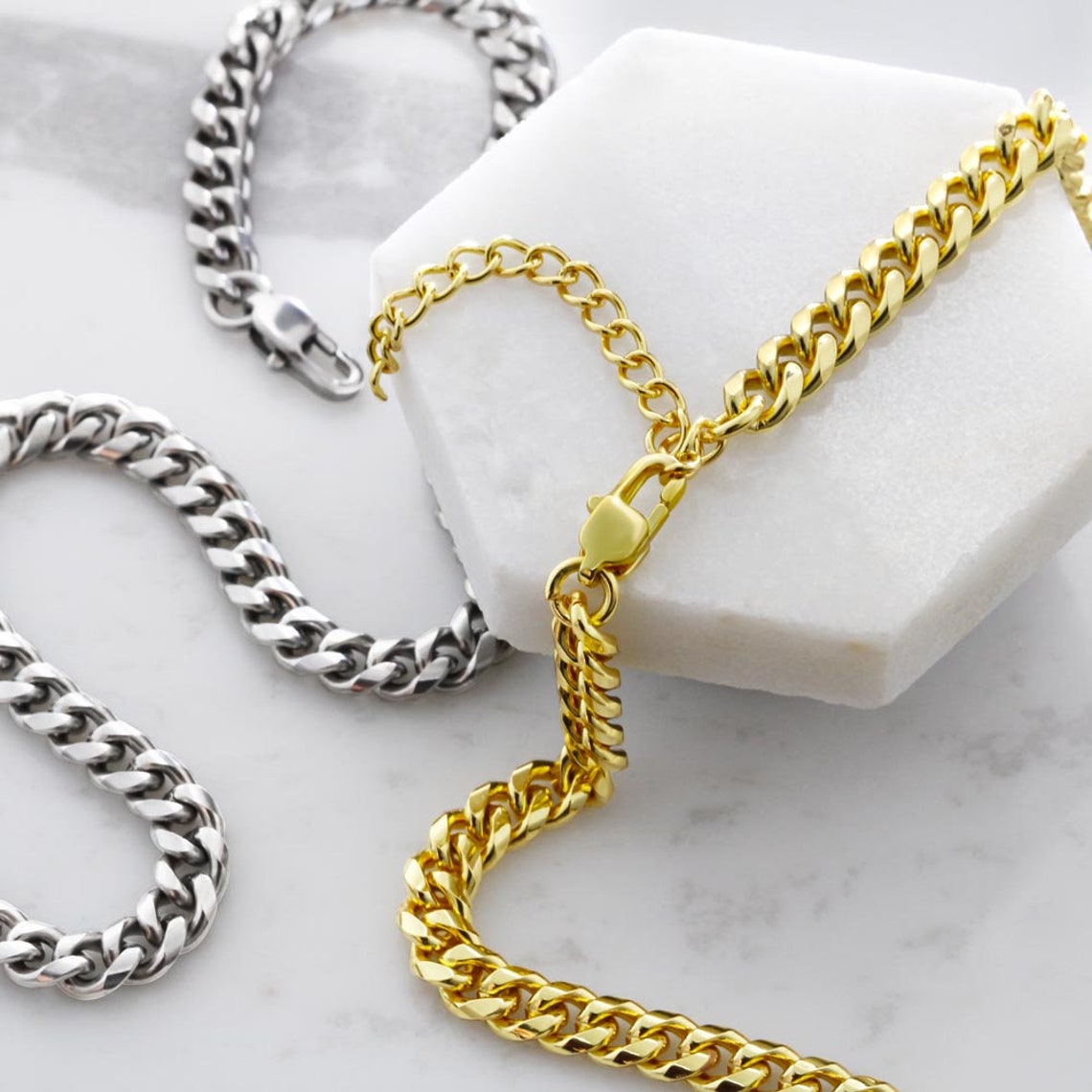 Regalo Para Papa Collar Estilo Cubano Cadena Para Hombre Stainless Steel /14K Gold