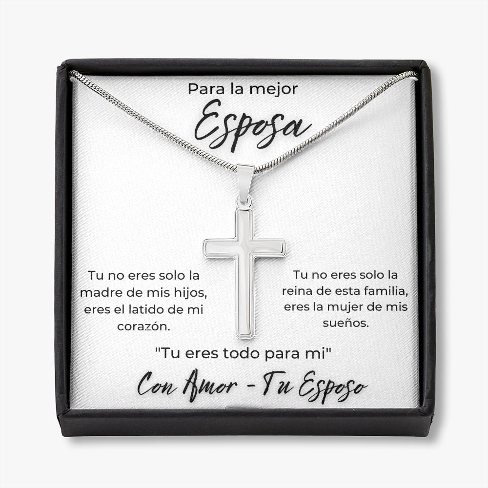 Regalo Para Esposa Joya Para Mujer Collar Con Cruz Joyeria De Esposa Aniversario Cumpleanos o Dia De La Madre Cruz de Acero Inoxidable Hecha a Mano Con Mensaje Personalizado