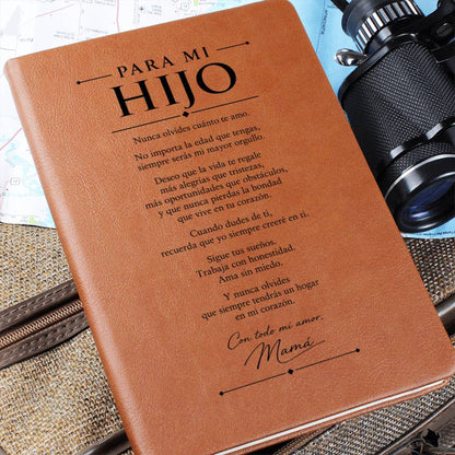 Diario Personalizado para Hijo | Journal de Cuero Vegano Grabado | Regalo Emotivo para Hijo de Mamá | Cumpleaños, Graduación y Navidad