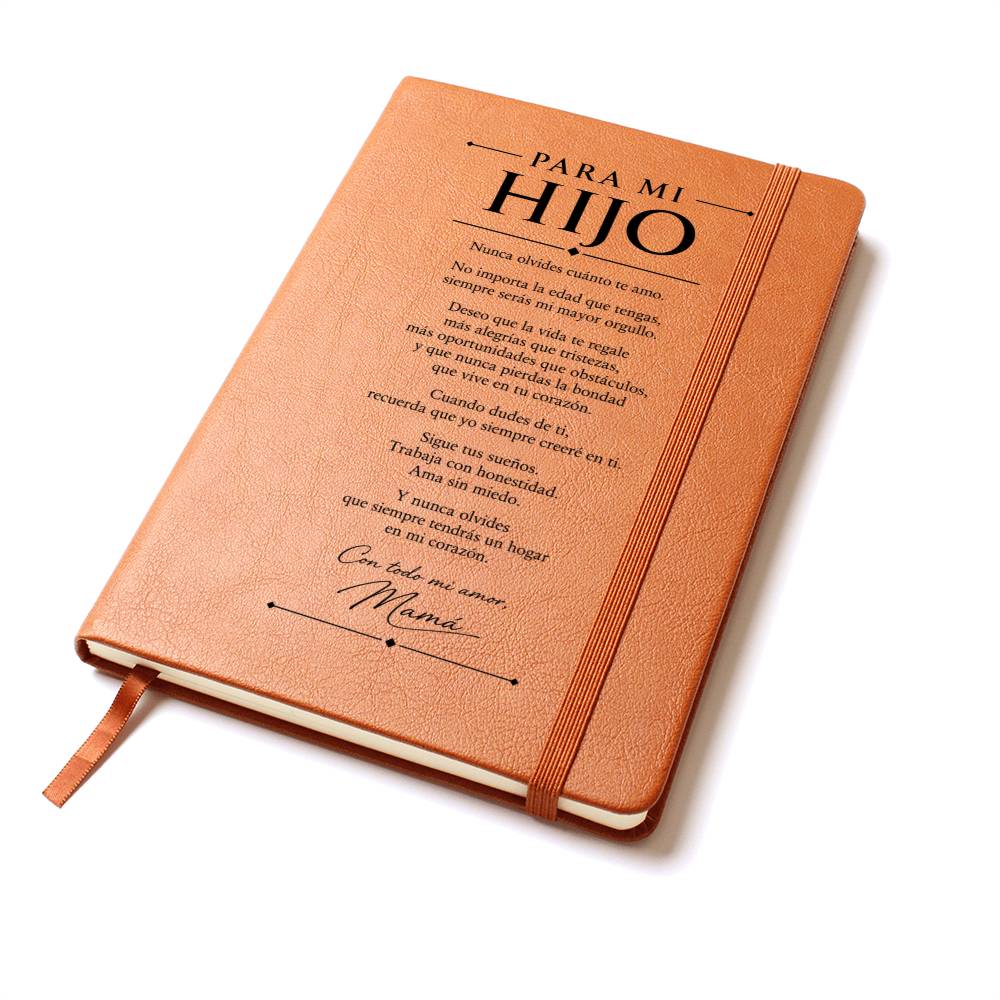 Diario Personalizado para Hijo | Journal de Cuero Vegano Grabado | Regalo Emotivo para Hijo de Mamá | Cumpleaños, Graduación y Navidad