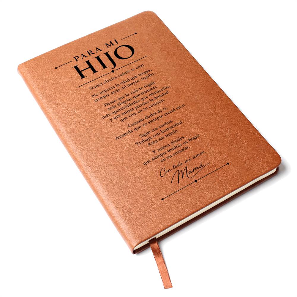 Diario Personalizado para Hijo | Journal de Cuero Vegano Grabado | Regalo Emotivo para Hijo de Mamá | Cumpleaños, Graduación y Navidad