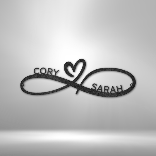 Letrero Metalico Corazón infinito - Arte de Pared de Metal Para Pareja Con Nombres Personalizado