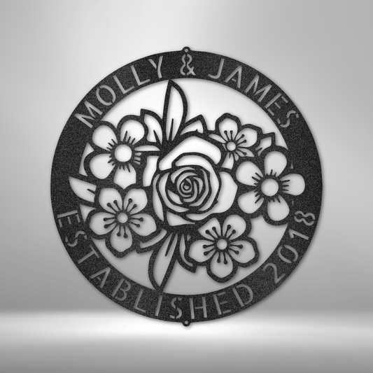 Letrero Metalico Floral Para Pared Con Nombre Apellido y Fecha Personalizda